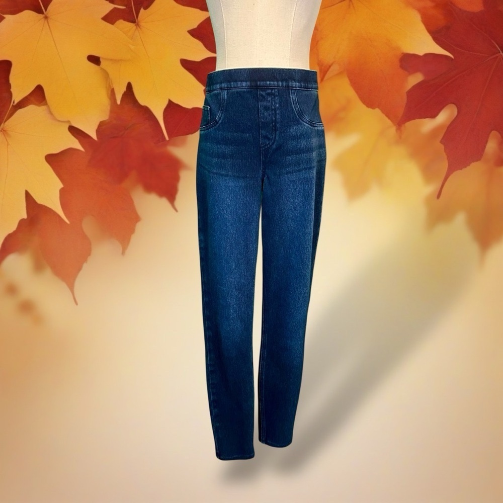 Spanx Dark Blue Wash Ankle Length Pull-On Skinny Jeans Size Small